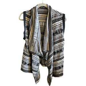 Peruvian Connection Women's Sleeveless Geometric Draped Front Open Vest Black S